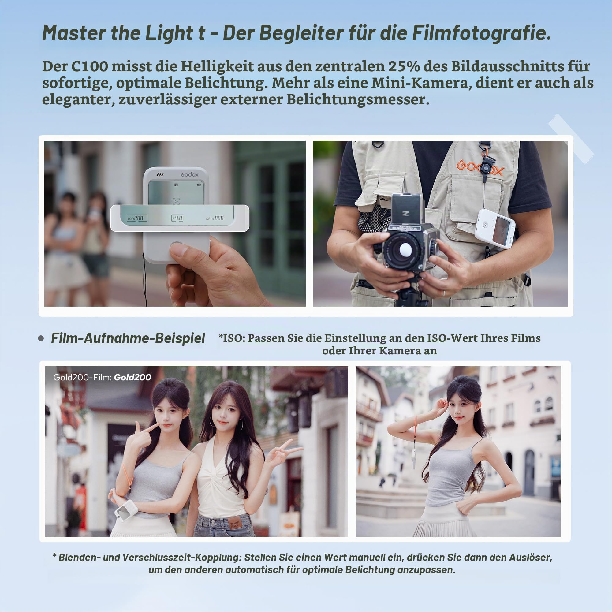 Godox C100 Belichtungsmesser Kamera mit transparentem Sucher und OTG | Optischer Sucher mit nahtlosem HUD-Display Vier kreative Seitenverhältnisse für Porträts, Street-Mobile-Fotografie