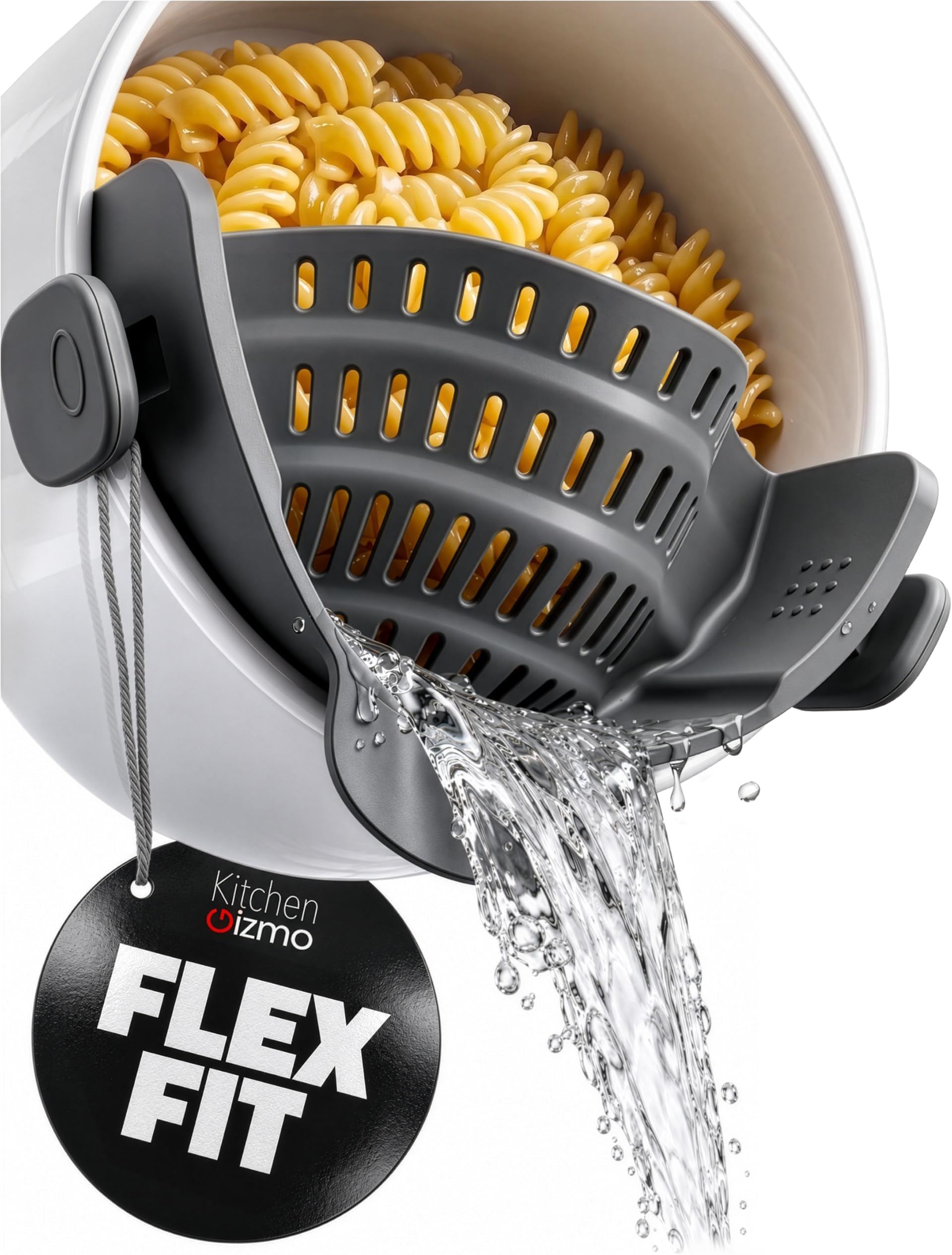 Kitchen Gizmo Snap N' Strain - Silicone Pasta Strainer Clip-On for Pots and Pans - Heat Resistant Colander for Vegetables and Noodles - Kitchen Gadgets for Cooking - Space-Saving Design - Gray