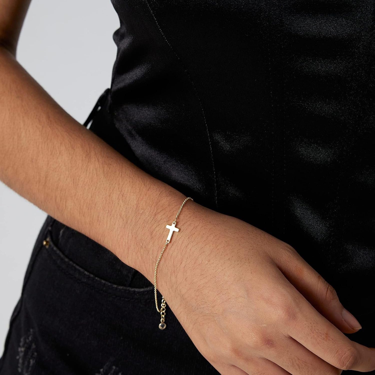 Cross Bracelet for Women with Plated 18k white Gold/Gold Bracelets For Women Dainty Simple link Bracelet Christian Baptism Religious Faith Chain Bracelet Size (6.7"+1.2")