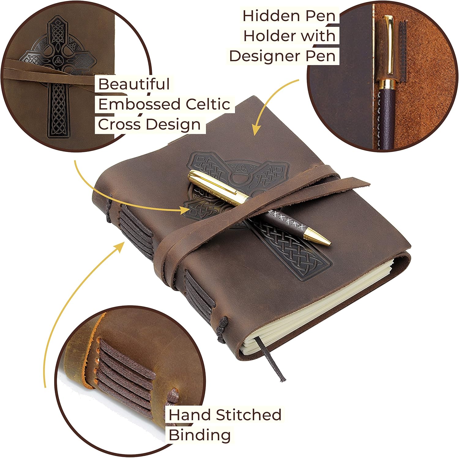 Sovereign-Gear Leather Journal Celtic Cross Notebook Embossed Cross Handmade Travel Diary, A5 Vintage Writing Bound Journal For Men & For Women Antique Rustic Leather 6x8 Engraved Prayer Journal