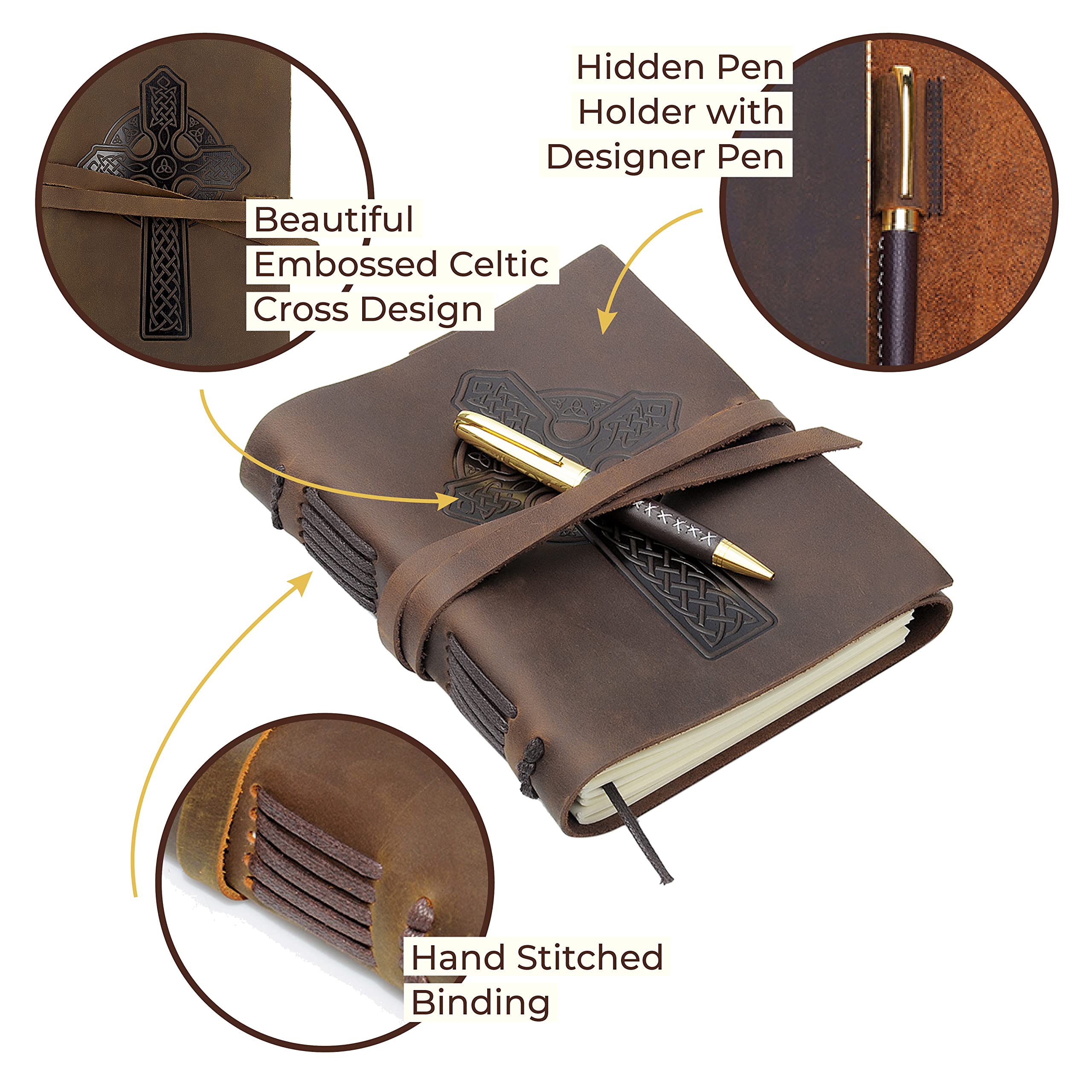 Carnet de Notes Cuir Véritable Journal Avec Croix Celtique En Relief A5 Carnet de Voyage à La Main Vintage Écriture Notebook Pour Hommes & Femmes Antique Cahier Rustique 21x15cm Pour Notes Sketchbook