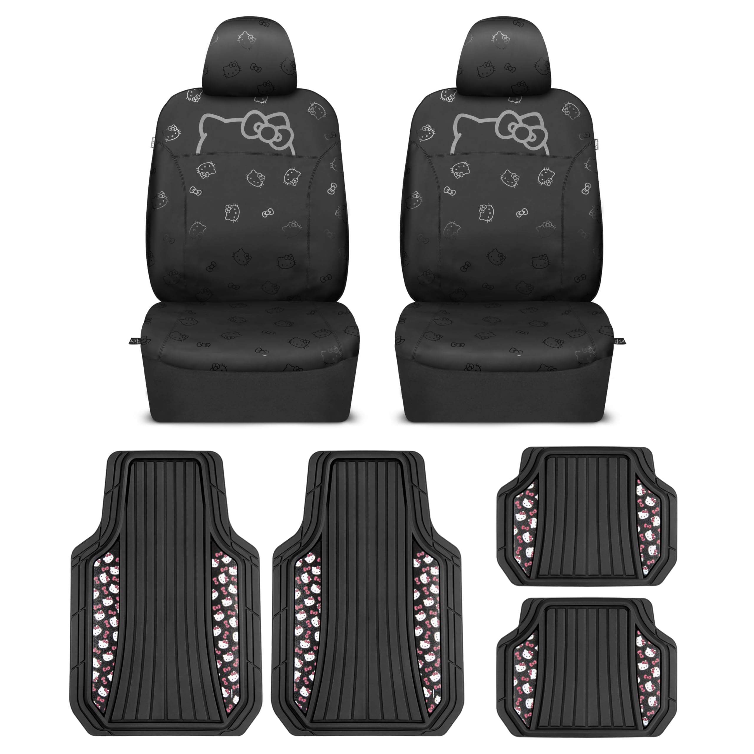 Carbella Hello Kitty PU Leather Car Seat Covers & Rubber Floor Mats Set