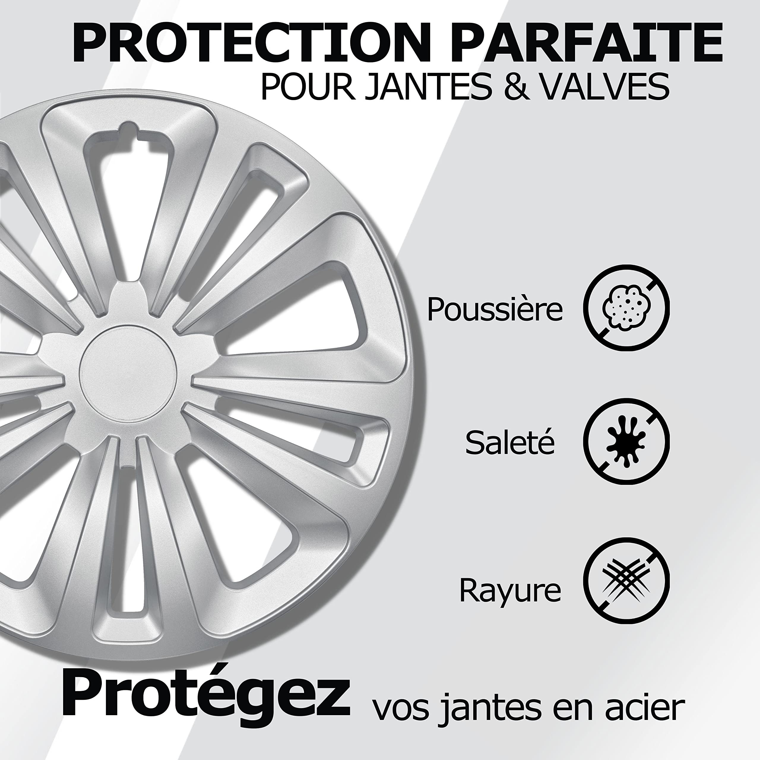 Kuglo T-Rar 4 enjoliveurs 16 Pouces Argent pour Jantes Acier