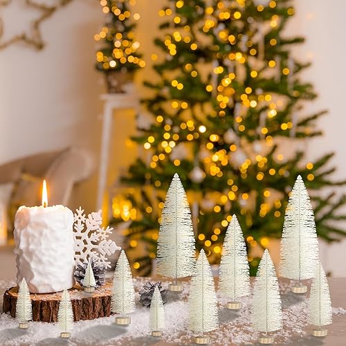 Miniatura 3 de Geetery 25 árboles de Navidad, árboles de sisal artificiales, árboles de sisal, árboles con base de madera para fiesta de Navidad, hogar, mesa,