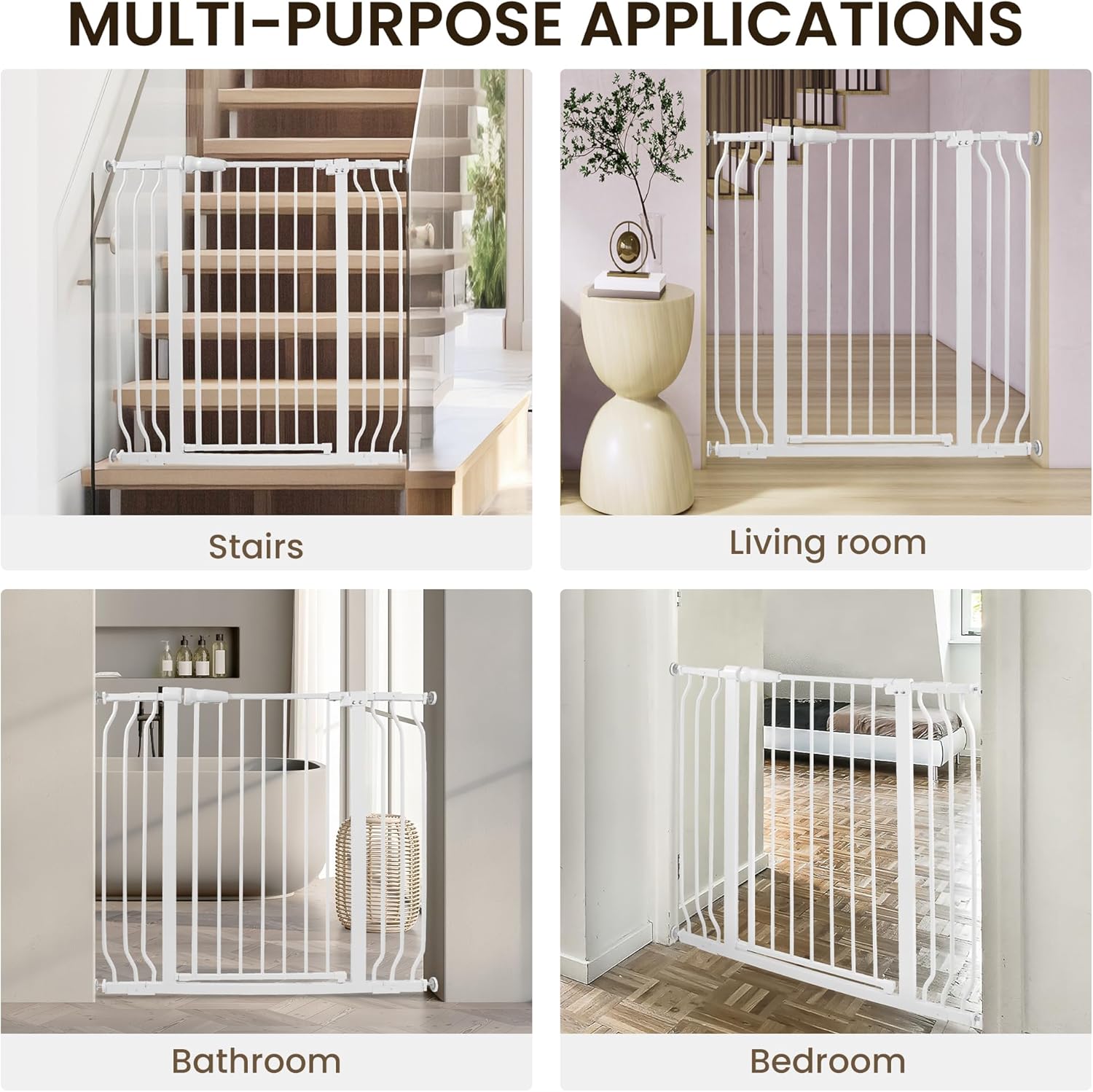 ELEVON Baby Gate for Stairs Doorways, Safety Pet Gate with Auto-Close/Hold-Open Features, Fits Openings 29.1” to 43.3”, 30” Tall, Easy Pressure Mounted Walk Through Baby Dog Gate, White