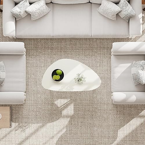 Miniatura 6 de Manora Mesa de Café Oval Pequeña Blanca, Mesas de Café Modernas para Sala de Estar, Mesa de Café para Oficina de Espacio Pequeño, Mesa Central