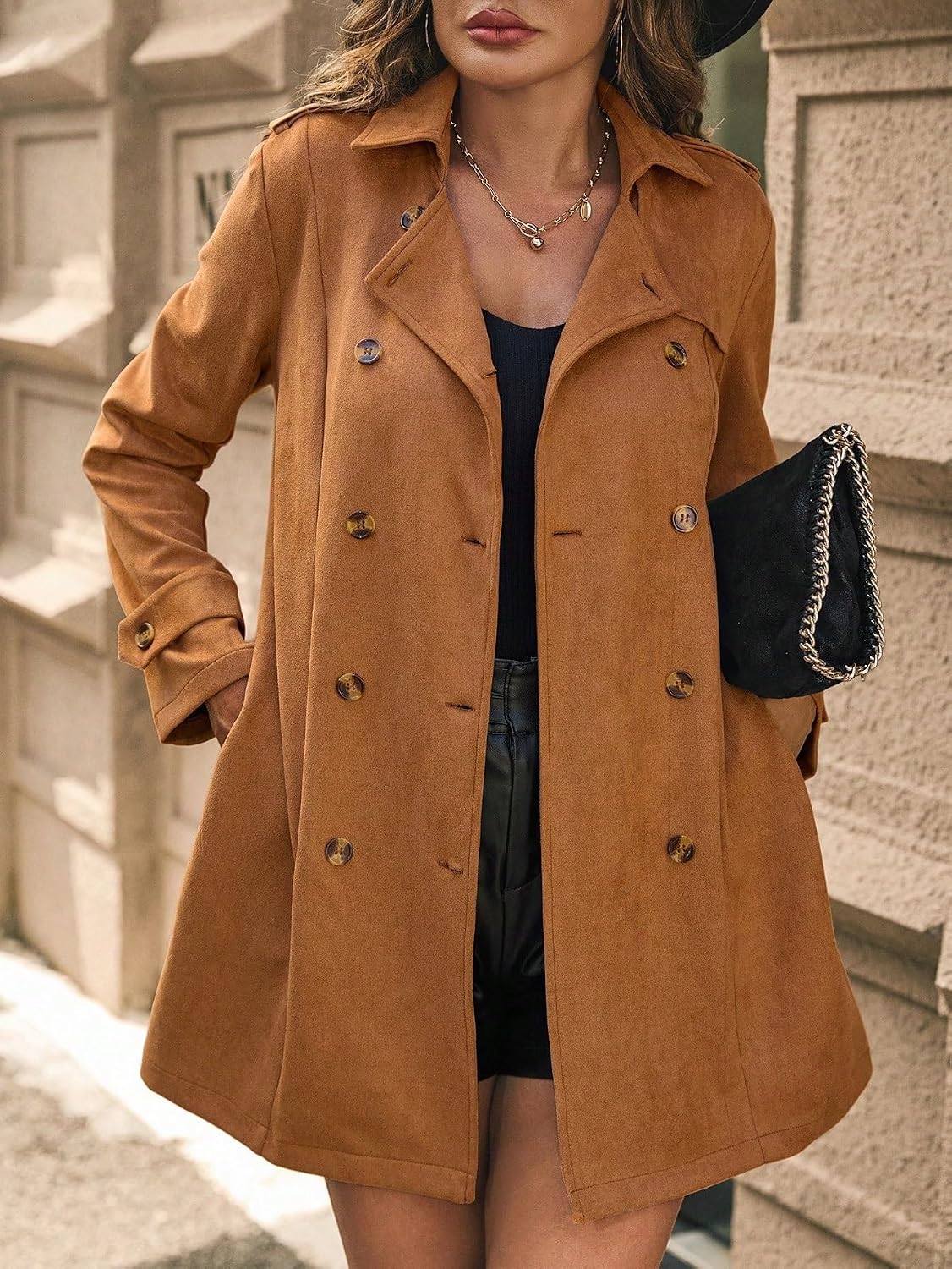Women's 2024 Fashion Winter Trench Coat Long Sleeve Trench Coat