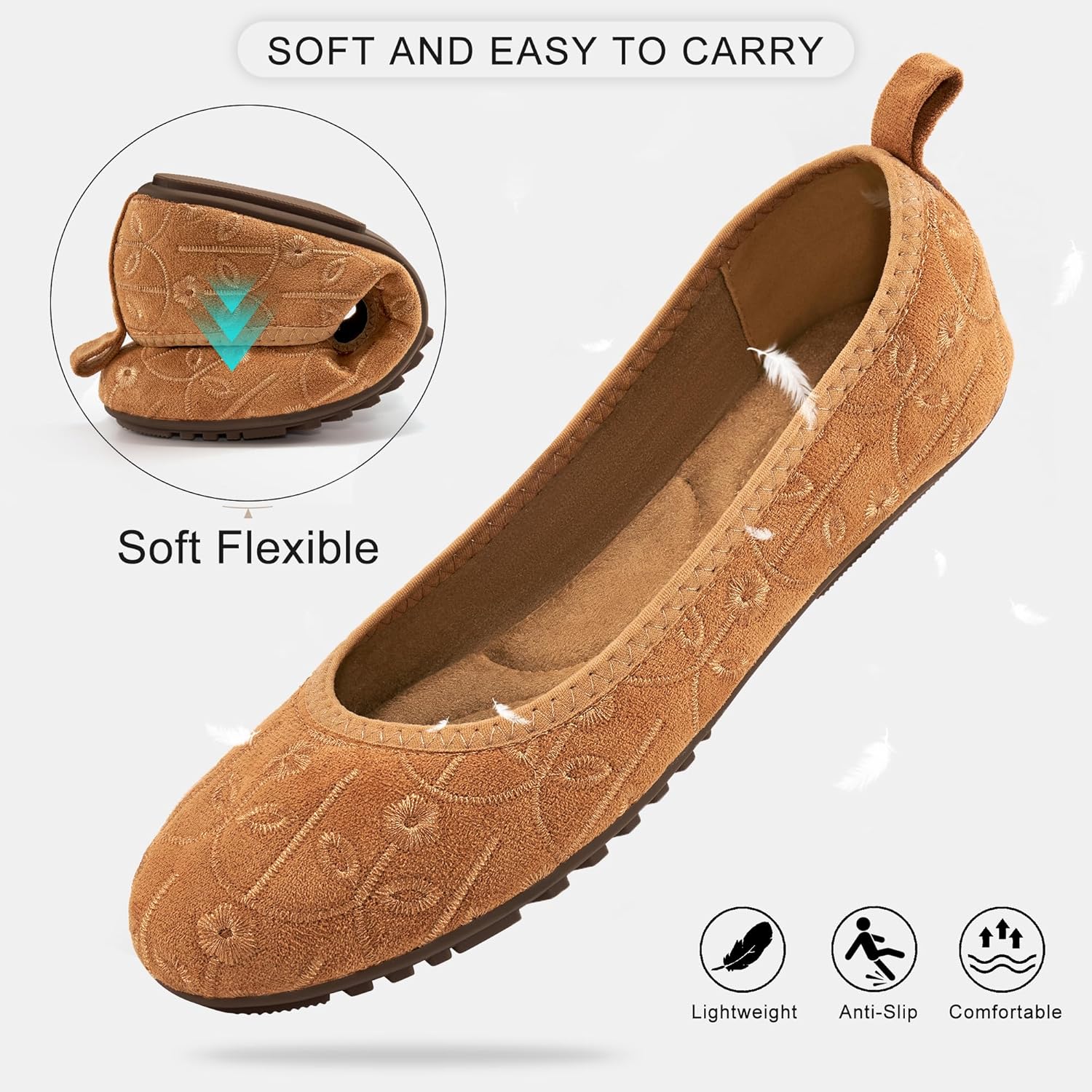 Ecetana Ballet Flats Shoes for Women: Dressy Casual Foldable Flats Comfortable Round Toe Slip On Loafers - Image 5