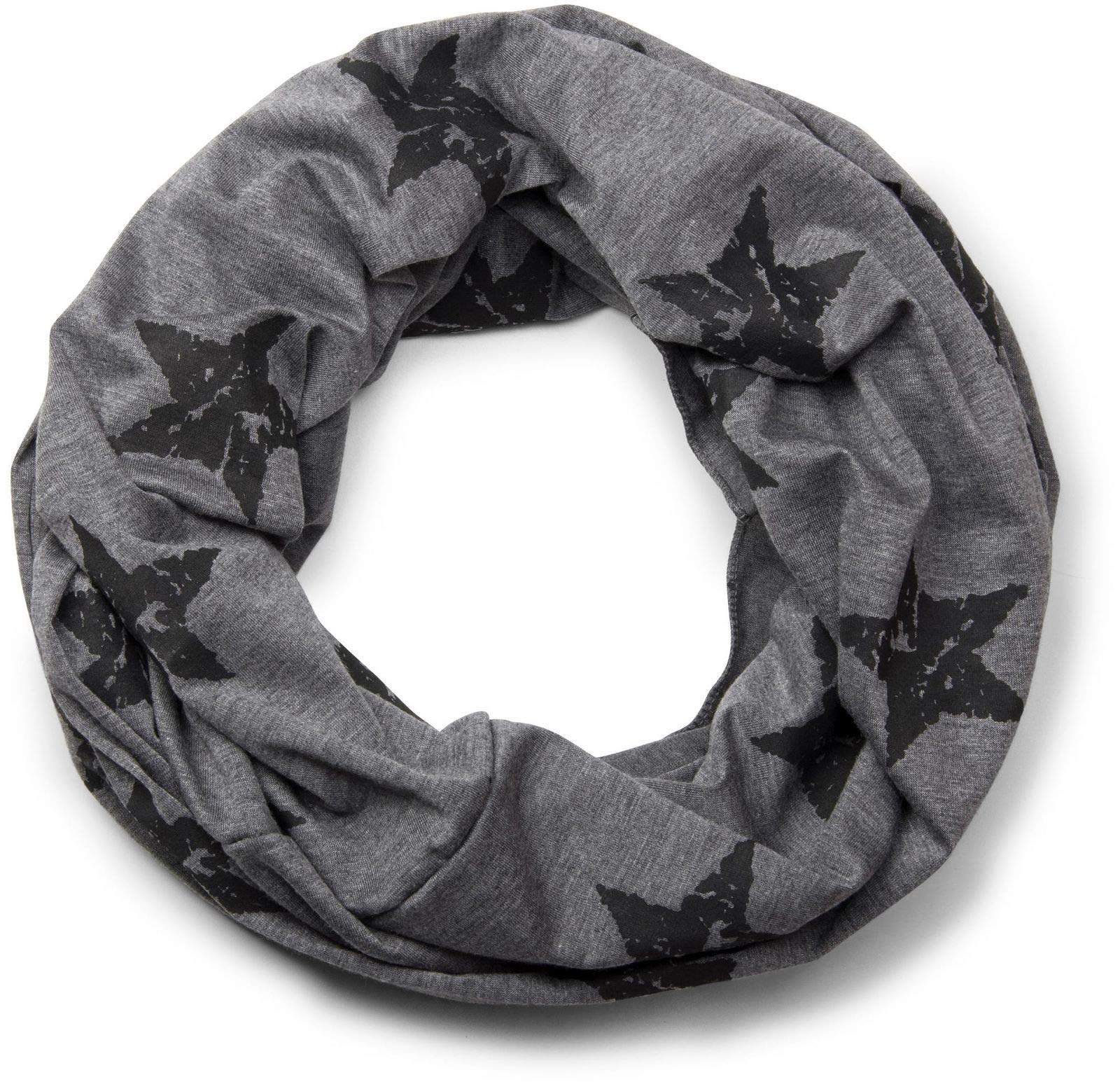 Stylebreaker Women's Dark Grey Classic Tube Scarf Snood With Vintage Star Pattern, Unisex 01018079, Colour: