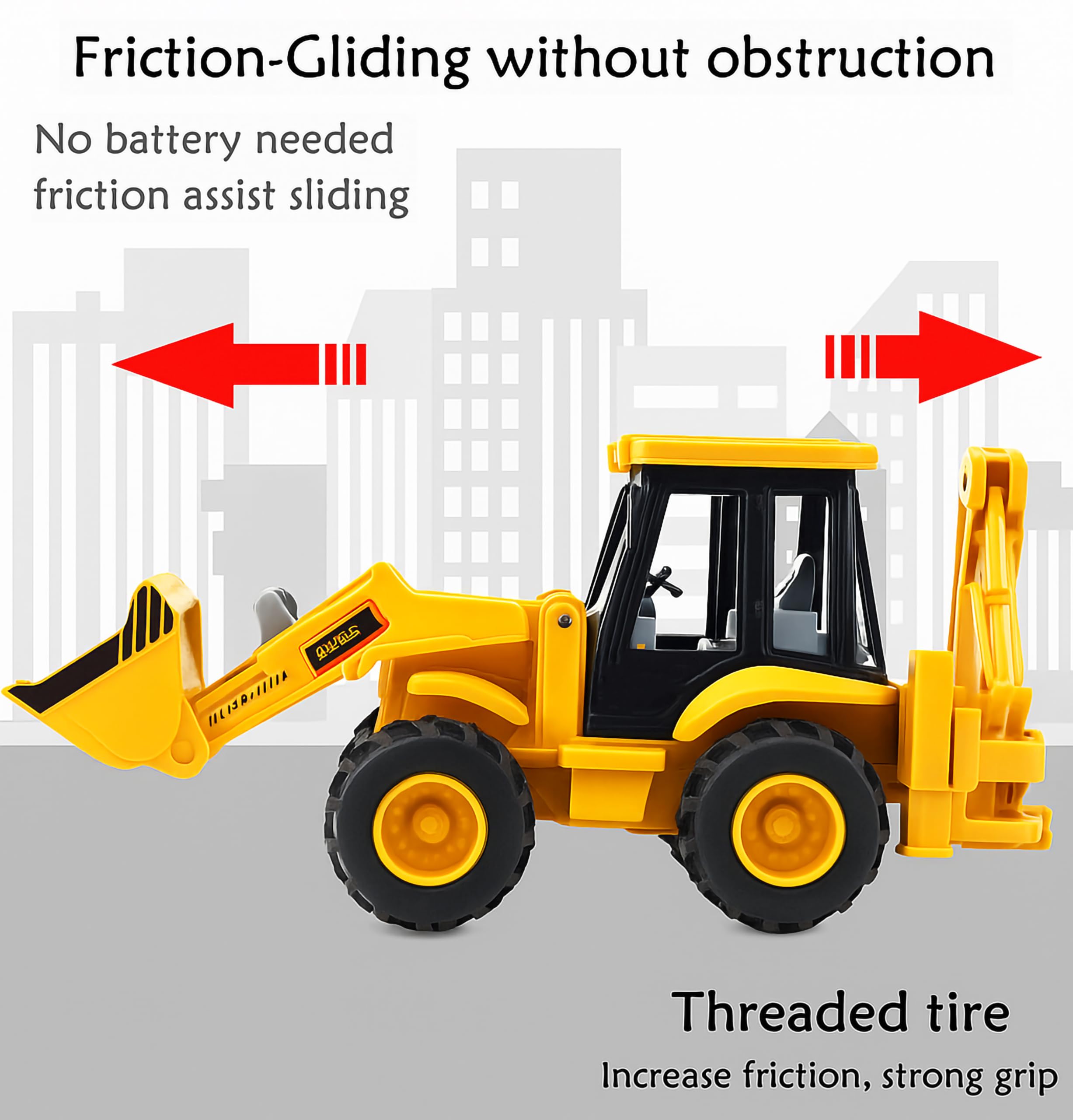 VGRASSP 2-in-1 Bulldozer & Excavator Construction Vehicle Toy for Kids with Movable Shovel Head, Excavator Arm, Durable Friction Wheels - Indoor & Outdoor Truck Toy - Multicolor (12 Inch) 1