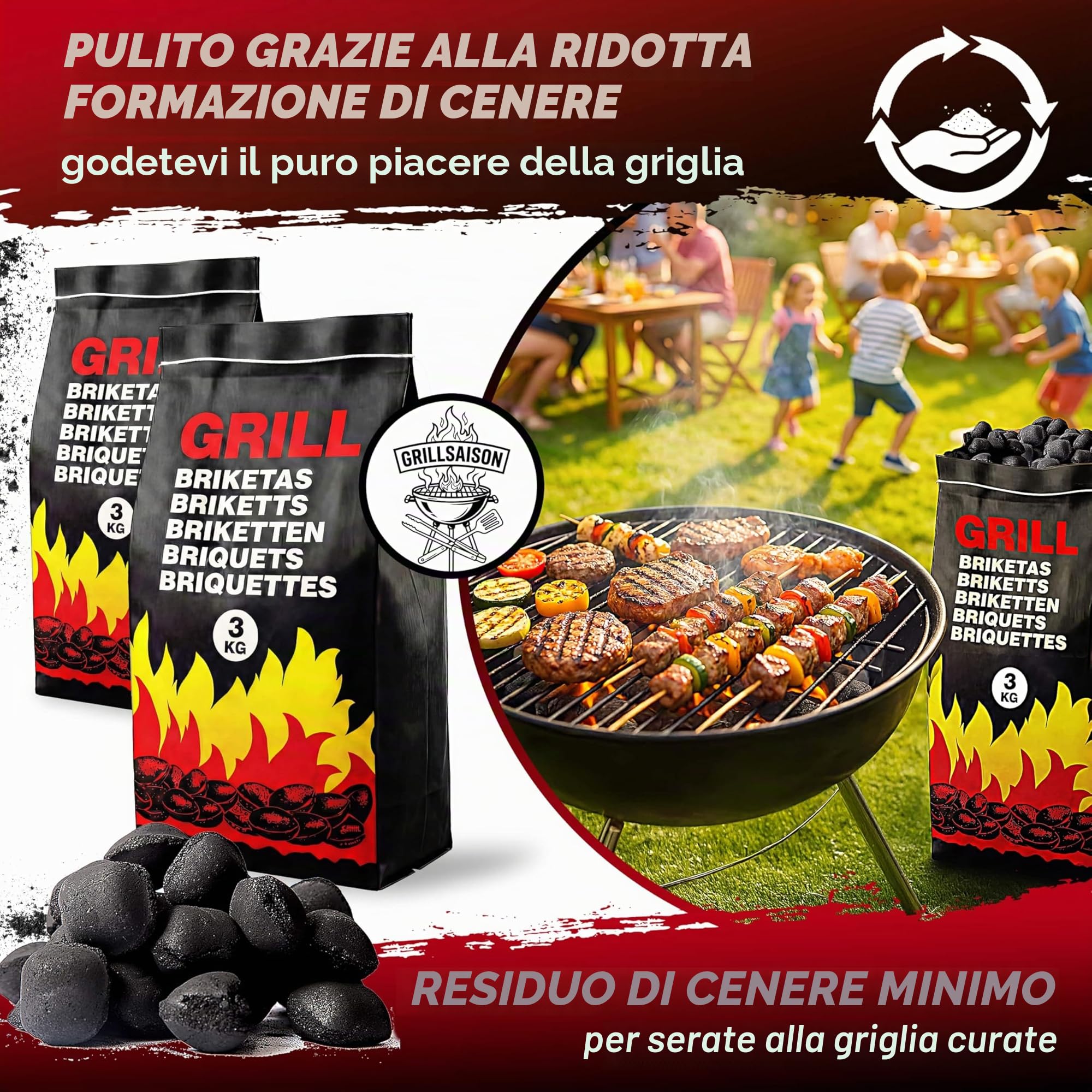 DEUBA® Carbonella per Barbecue 27kg 9 Sacchetti da 3 kg Bricchetti Carbone per Grigliare BBQ Bricchette Grigliata Brace