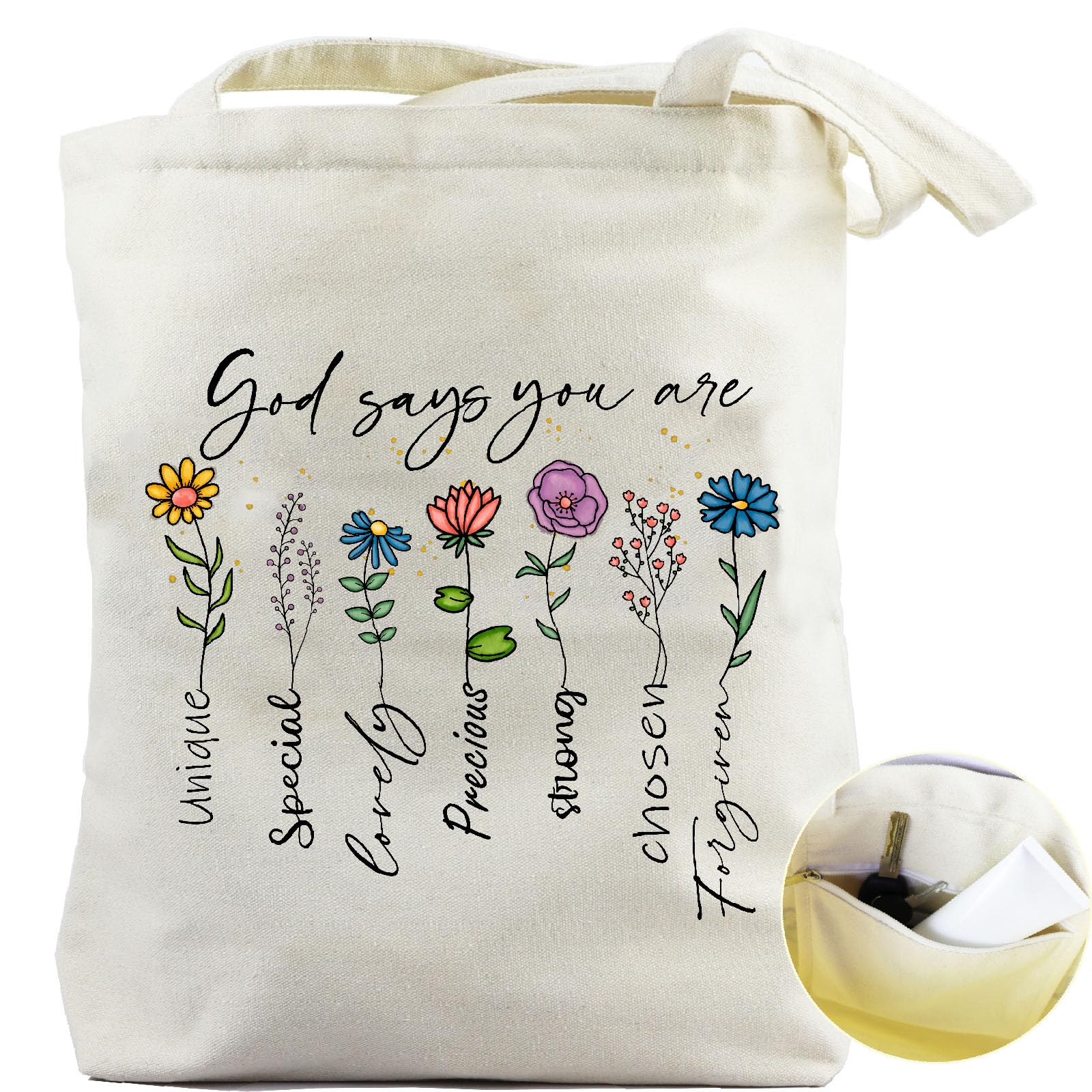 Xasopffe Aesthetic Canvas Tote Bag with Inner Pocket, Cute Reusable Tote Bags for Grocery Shopping, Gifts for Women Friends