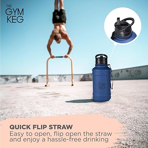 Miniatura 4 de THE GYM KEG Botella de acero inoxidable con barril de agua - A prueba de fugas, contenedor aislado para bebidas calientes y frías, duradera,