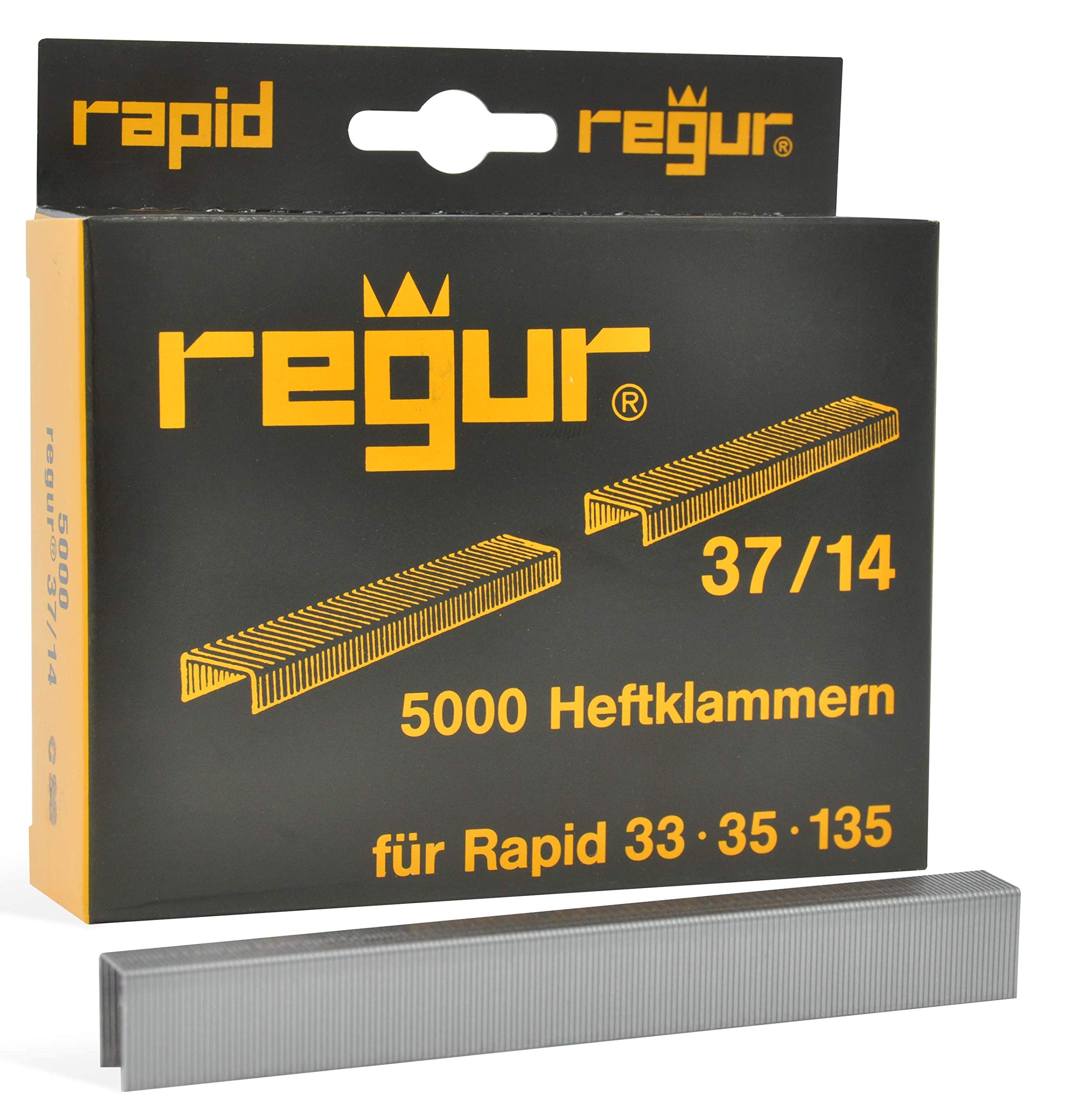 REGUR Typ 37 V2A Feindraht-Klammern - 5.000 Stück in der Länge 37/14 mm – Edelstahl-Heftklammern zum Befestigen von Stoffen, Leder, Textilien sowie zum Basteln und Dekorieren