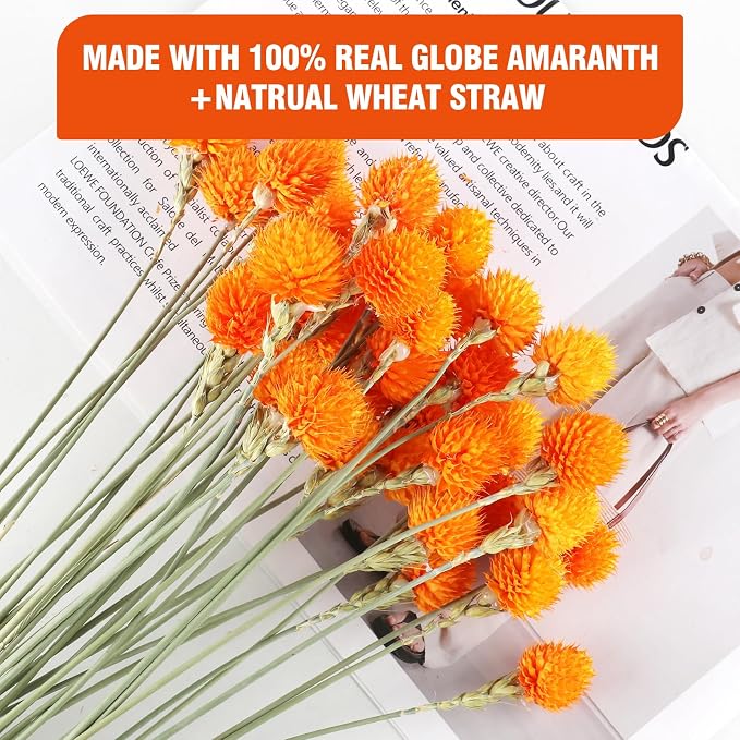 Flores Secas Globe Amaranth con Paja de Trigo Natural 40PCS miniatura 4
