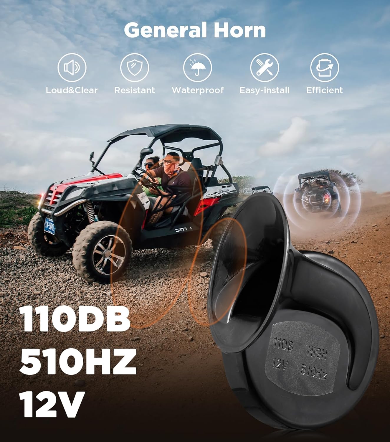 UTV ATV Turn Signal Kit with 110D Horn [Pre-Wired] [Plug & Play] UTV Universal Street Legal Kit with Hazard light, Blinker Kit with Rocker Switch Compatible With Polaris RZR Can-Am CFMOTO