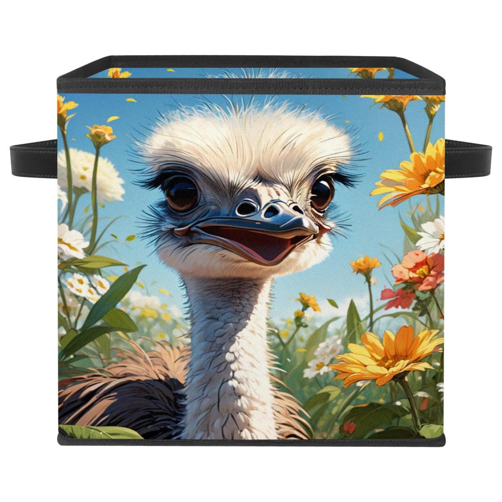 Panier de rangement mignon autruche et fleur déco chambre enfant