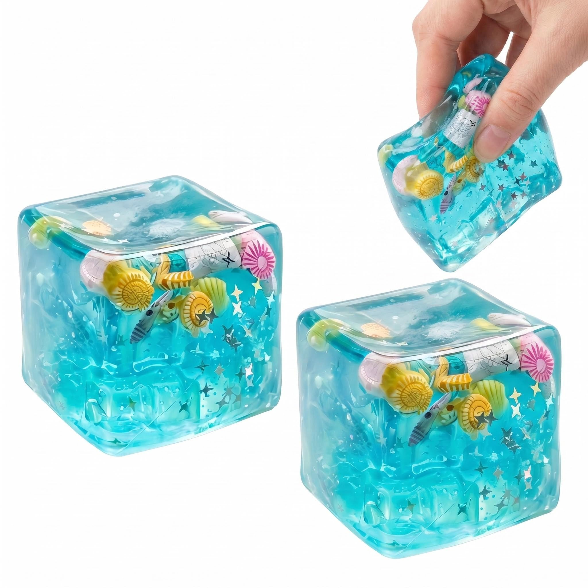 2 Pack Square Squishy Toys, Soft Silicone Material Fidget Cube(3.5x3.5cm), Portable Stress Fidget Adults Toys, Squishy Cube