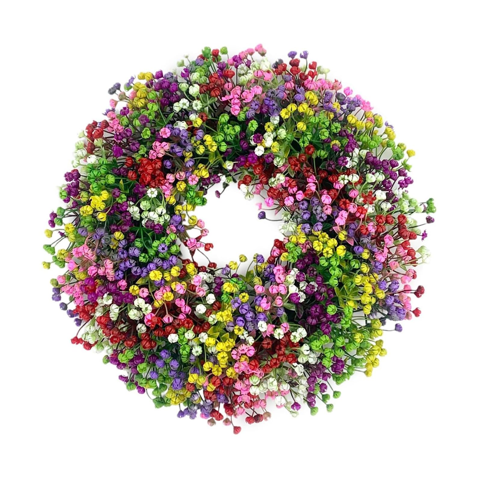 Door Wreath, Artificial Spring Wreath for Front Door, Colorful Wildflower Spring Summer Door Wreath Decorative Garland for Home Decor (40CM-Gypsophila)