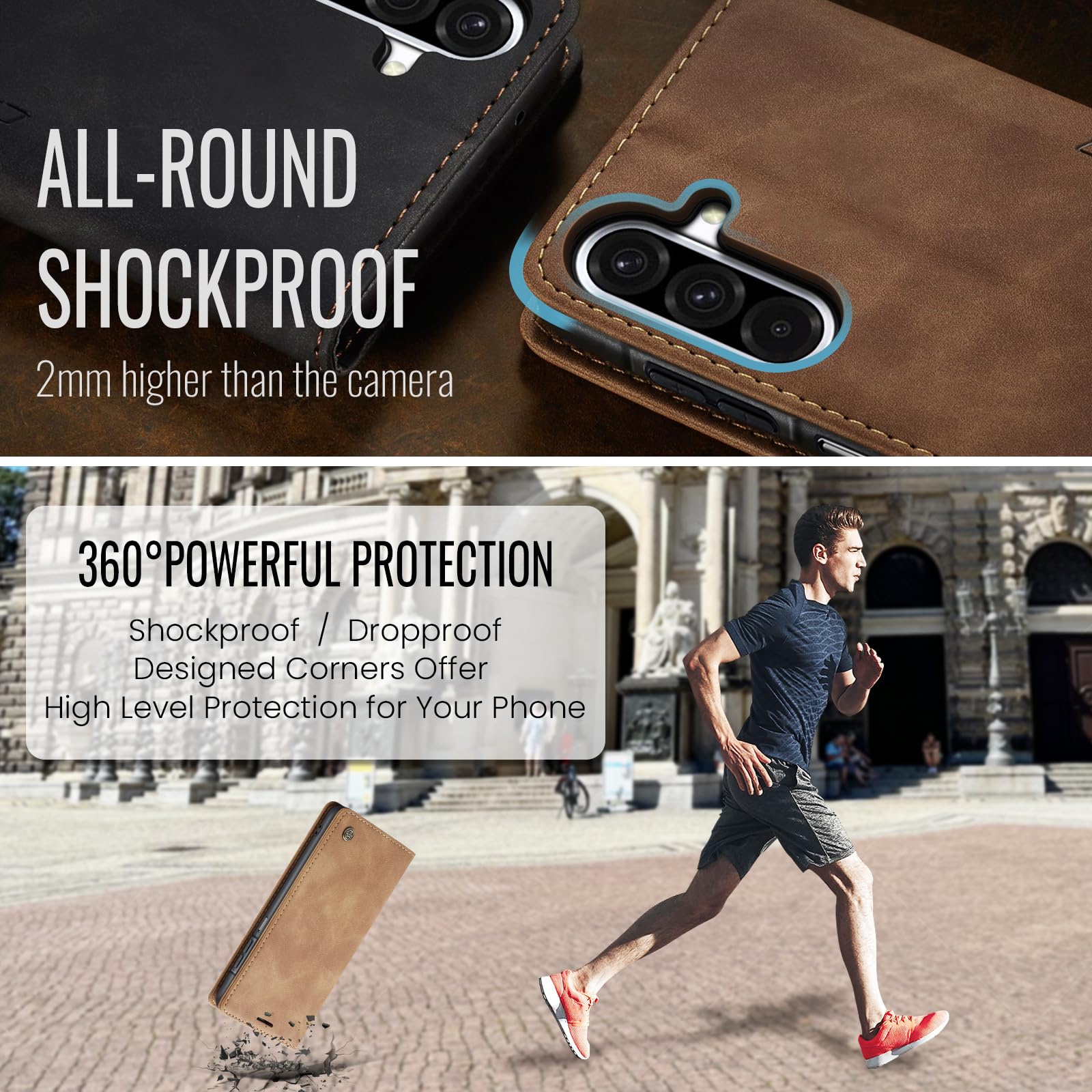 Samokor Cover per Samsung Galaxy A17 5G/4G Pelle Flip Custodia Cavalletto Portafoglio Magnetica Carta Fessura Antiurto per Samsung Galaxy A17,Marrone