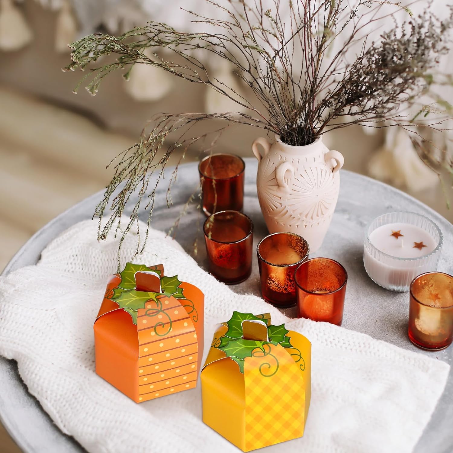 Cholemy 30 Pcs Thanksgiving Fall Treat Boxes Pumpkin Shape Gift Box for Candy Cookie Fall Treat Boxes Containers for Autumn Harvest Thanksgiving Party Favor Decoration, 6 Designs (Classic) - Image 4