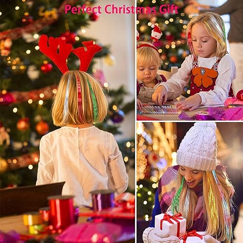 Miniatura 6 de Kit de oropel con clip de oropel para el cabello, kit de oropel de cabello con purpurina arco iris para mujer, resistente al calor, 21.5 pulgadas,