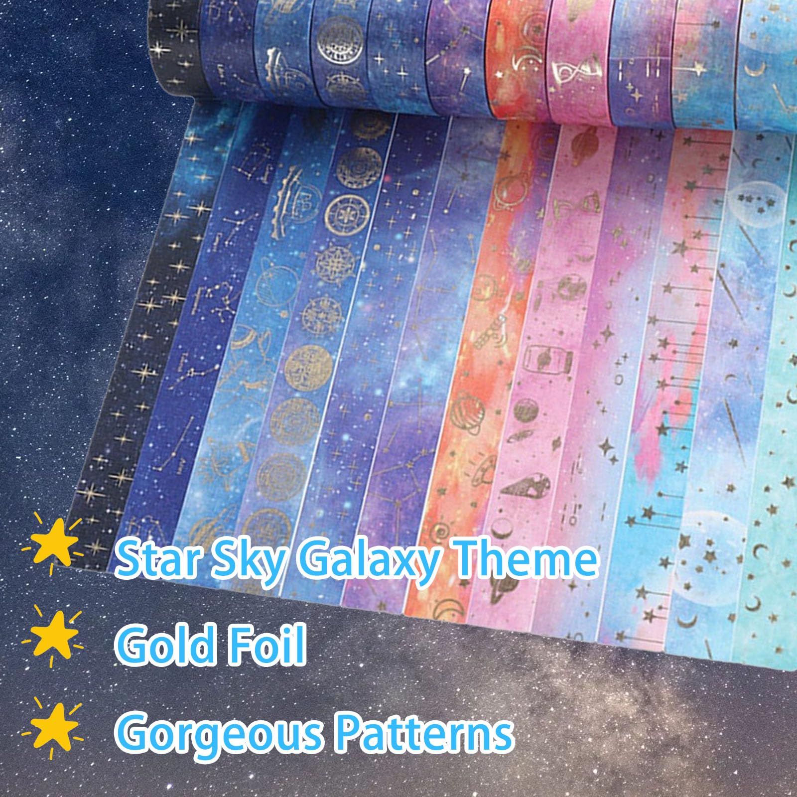 12 Rolls Washi Tape Set, Galaxy Purple Washi Tape Decorative Masking Tape Pastel Scrapbook Tape Aesthetic Gold Foil Washi Tape Stickers For DIY - View #4