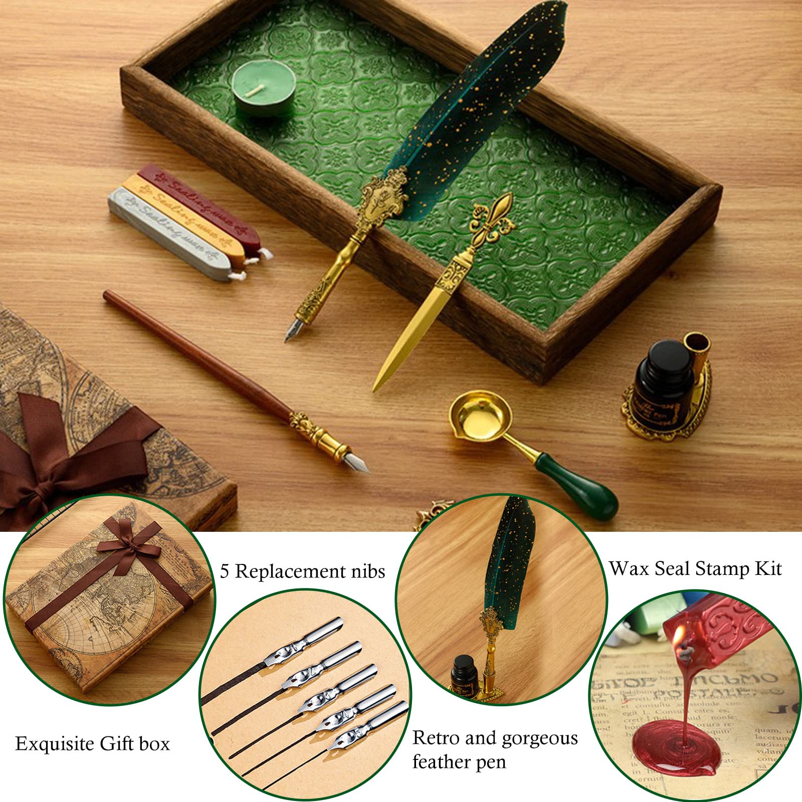 Feather Pen Joyeee Calligraphy Set - Quill & Dip Pens With Seal Stamp ...