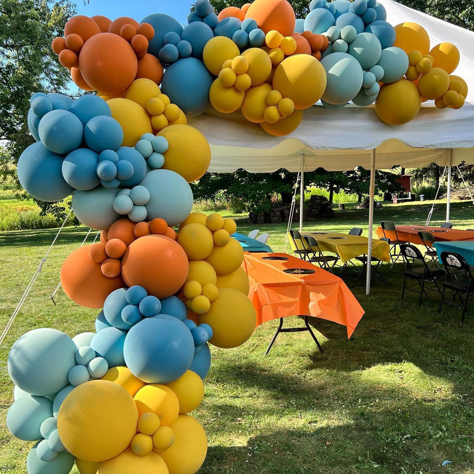 Retro niebiesko-żółte pomarańczowe balony, 30 cm balony na słońce niebieskie i pomarańczowe balony na pierwszą wycieczkę po słońcu 'Here Comes the Son Boy' motyw urodzinowy dekoracja na imprezę boho