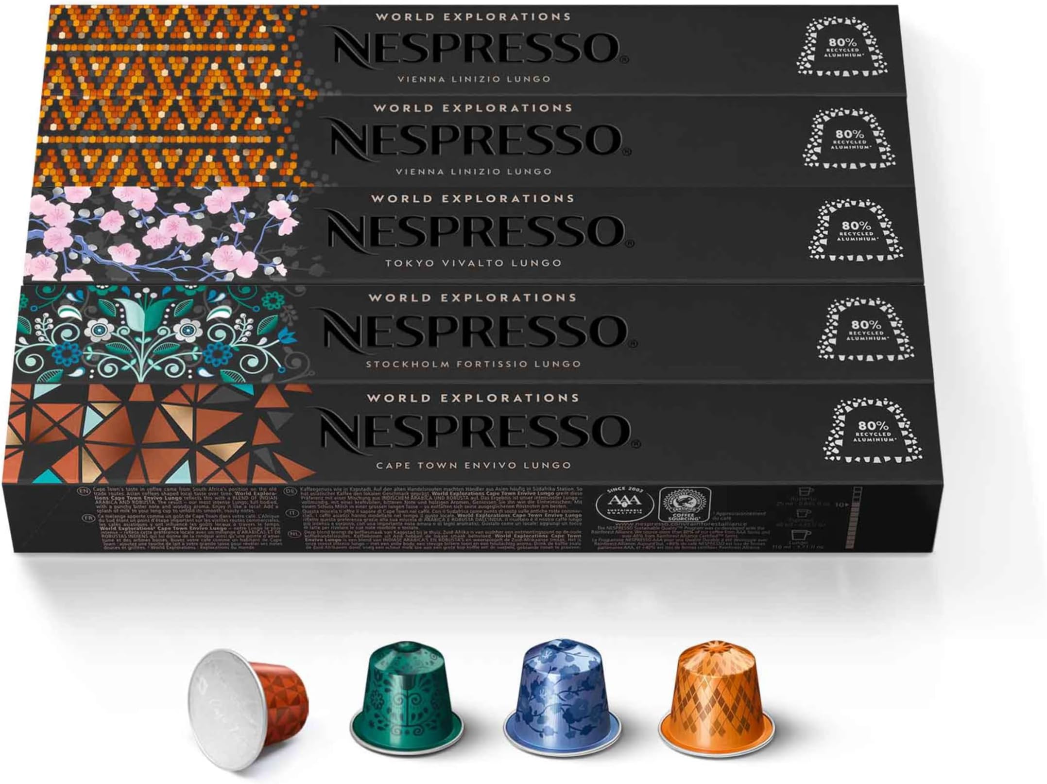 Capsules Original Line, Morning Lungo Blends Variety Pack, Mild to Medium to Dark Roast Coffee, 50-Count Coffee Pods