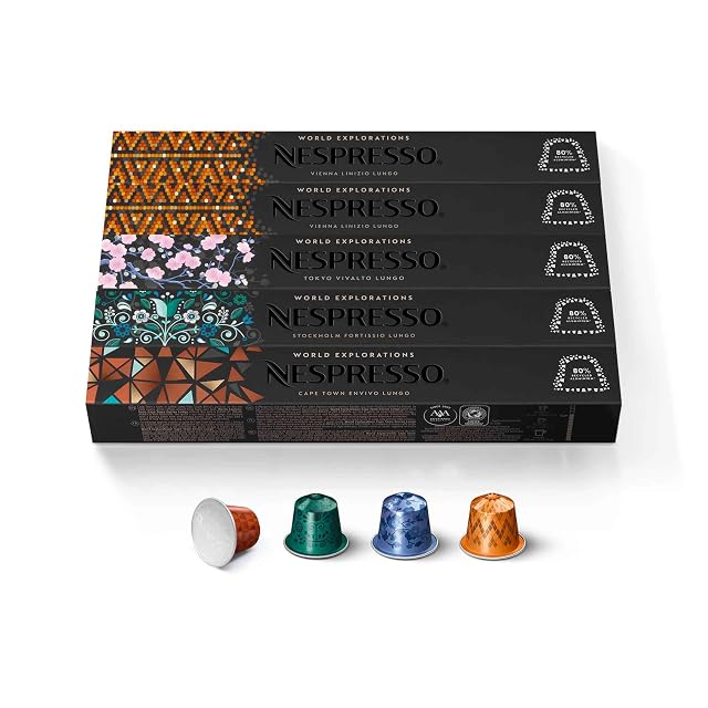 Nespresso Capsules Original Line Morning Lungo Blends Variety Pack Mild to Medium to Dark Roast Coffee 50-Count Coffee