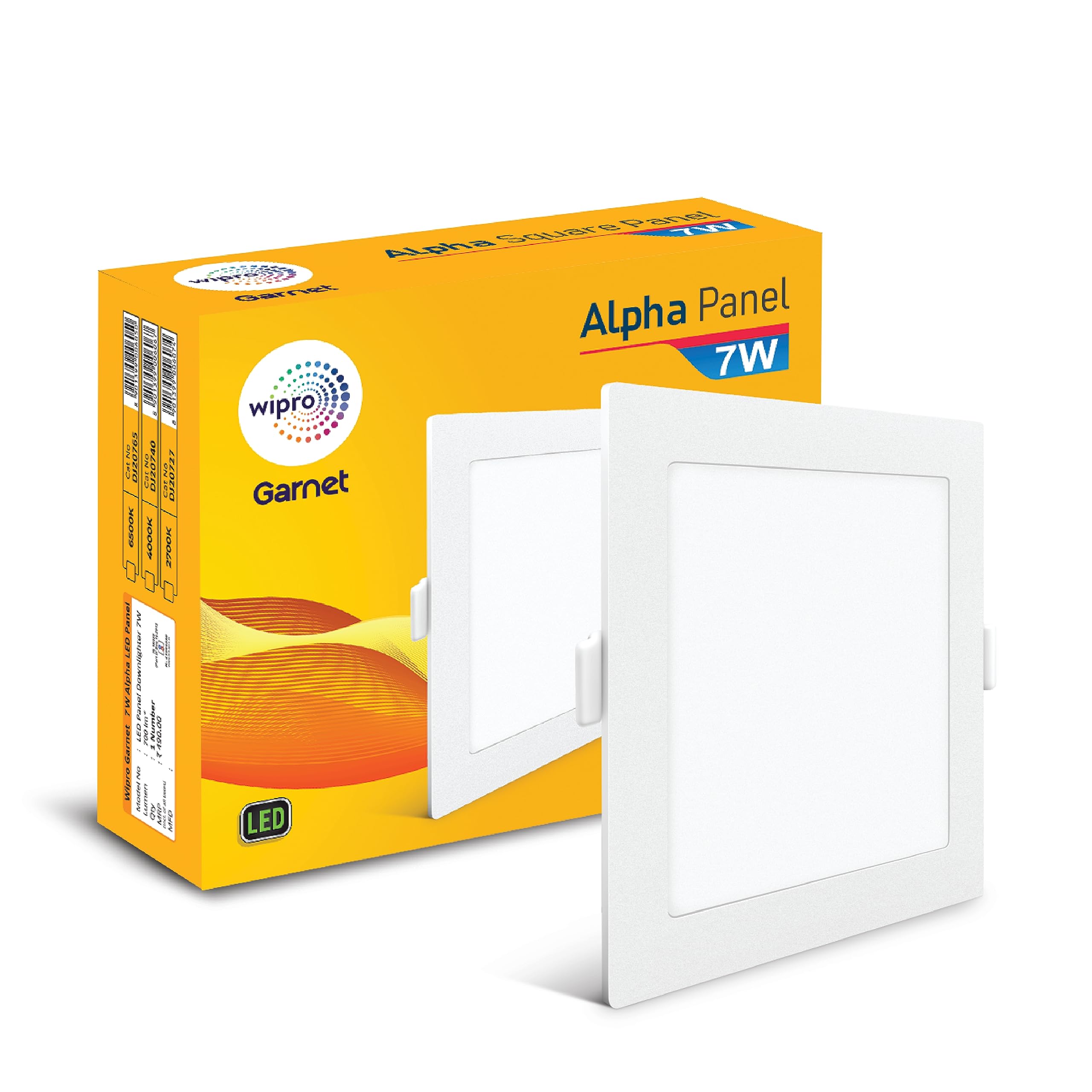 wipro Polycarbonate Garnet 7W Square Led Alpha Panel | Cool White Light (6500K) | Recessed Down Light for False Ceiling | Cutout - 82X82Mm | Pack of 1