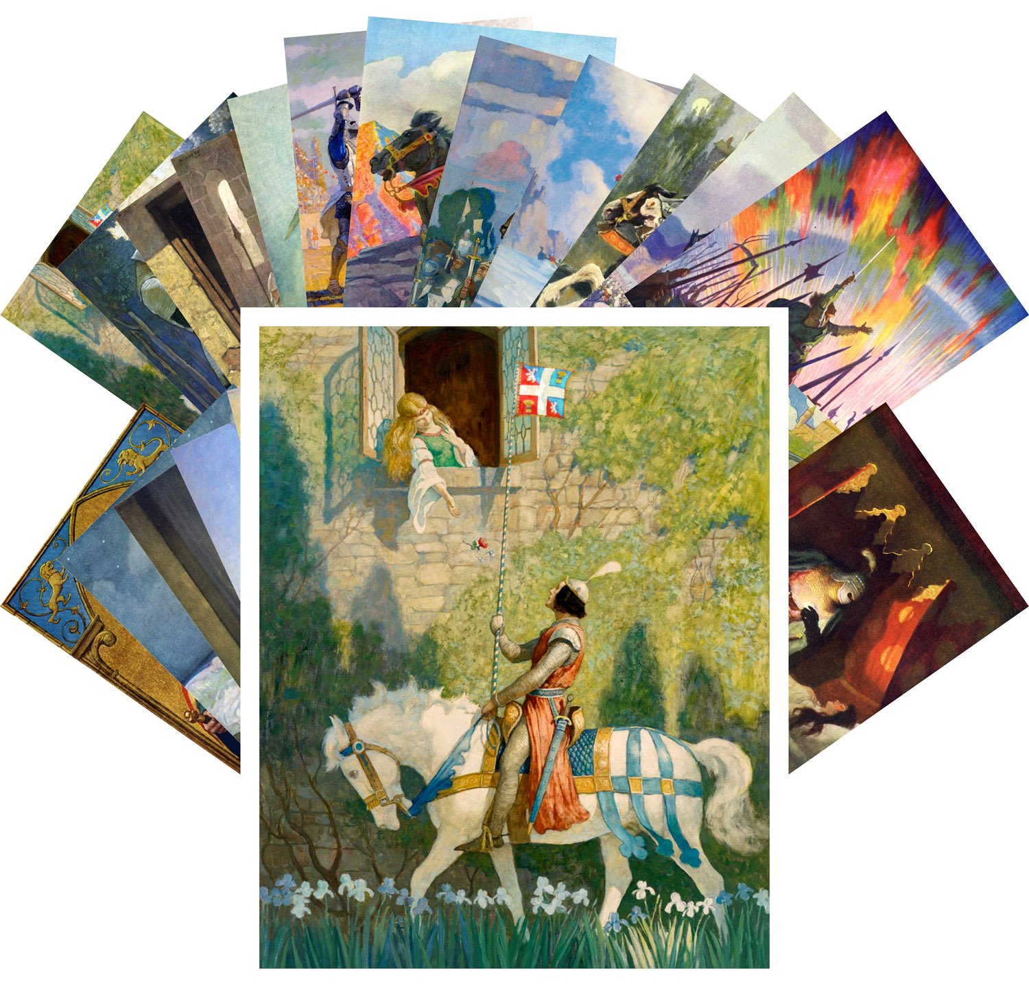 PIXILUV Vintage PostCards 24 pcs Knight Princesse Medieval Tales Vintage Book Illustration