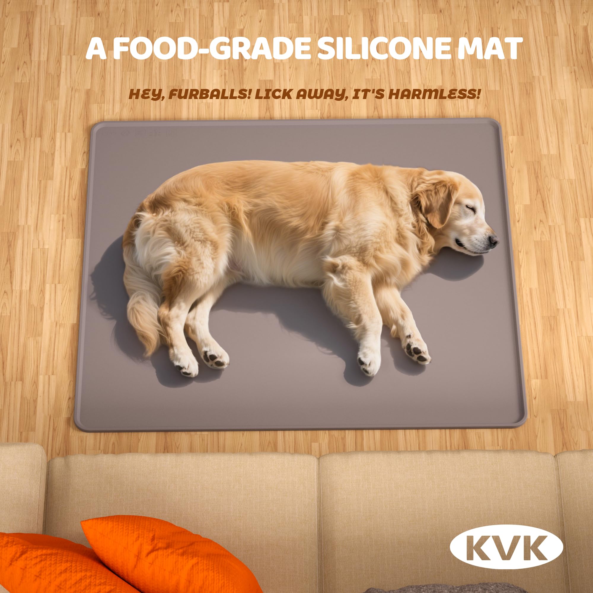 KVK Tapis d'alimentation extra large en silicone pour chien, 99,4 x 110,6 cm, tapis d'alimentation pour animaux de compagnie – Imperméable, antidérapant, mastication – Résistant à la nourriture et à