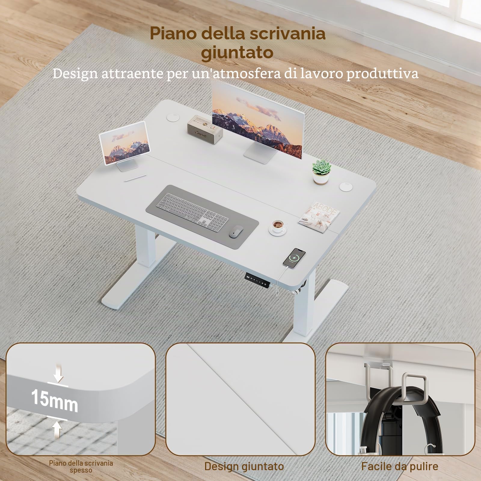 JUMMICO Scrivania Regolabile in Altezza con Caricatore USB, Scrivania Regolabile Elettrica 100 x 60 cm, Standing Desk