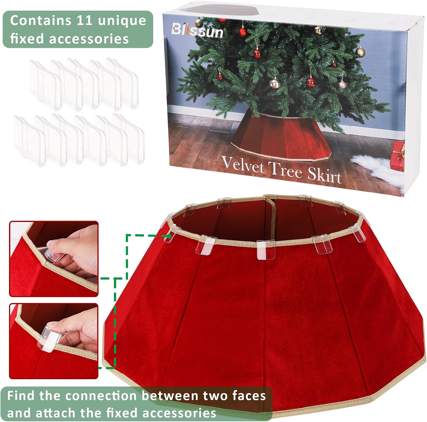 Blissun Christmas Tree Collar, Velvet Foldable Christmas Tree Ring, Christmas Tree Skirt for Artificial Christmas Trees Decoration