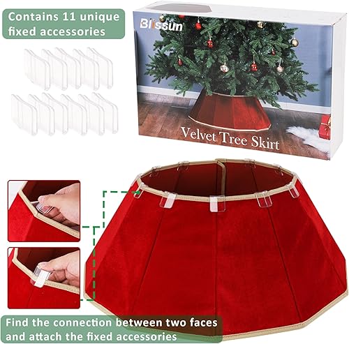 Miniatura 11 de Blissun Collar de árbol de Navidad, falda de árbol de Navidad con lentejuelas, anillo plegable para árbol de Navidad, cubierta de base