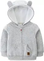 Casaco com capuz para bebê sherpa forrado com zíper leve casaco de urso sólido outono inverno 3-24 M