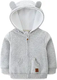 Casaco com capuz para bebê sherpa forrado com zíper leve casaco de urso sólido outono inverno 3-24 M