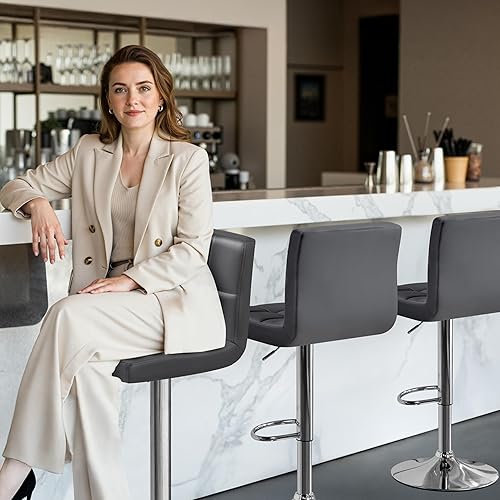 Miniatura 124 de Yaheetech Pink - Juego de 2 taburetes de bar de terciopelo ajustables, taburete giratorio moderno de altura de mostrador con base más grande para