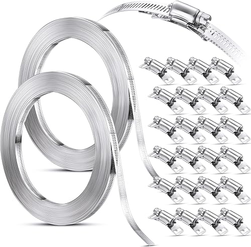 40 abrazaderas de mangueras de 200 pies, abrazaderas de engranaje helicoidal, manguera de conducto ajustable de acero inoxidable, abrazadera grande