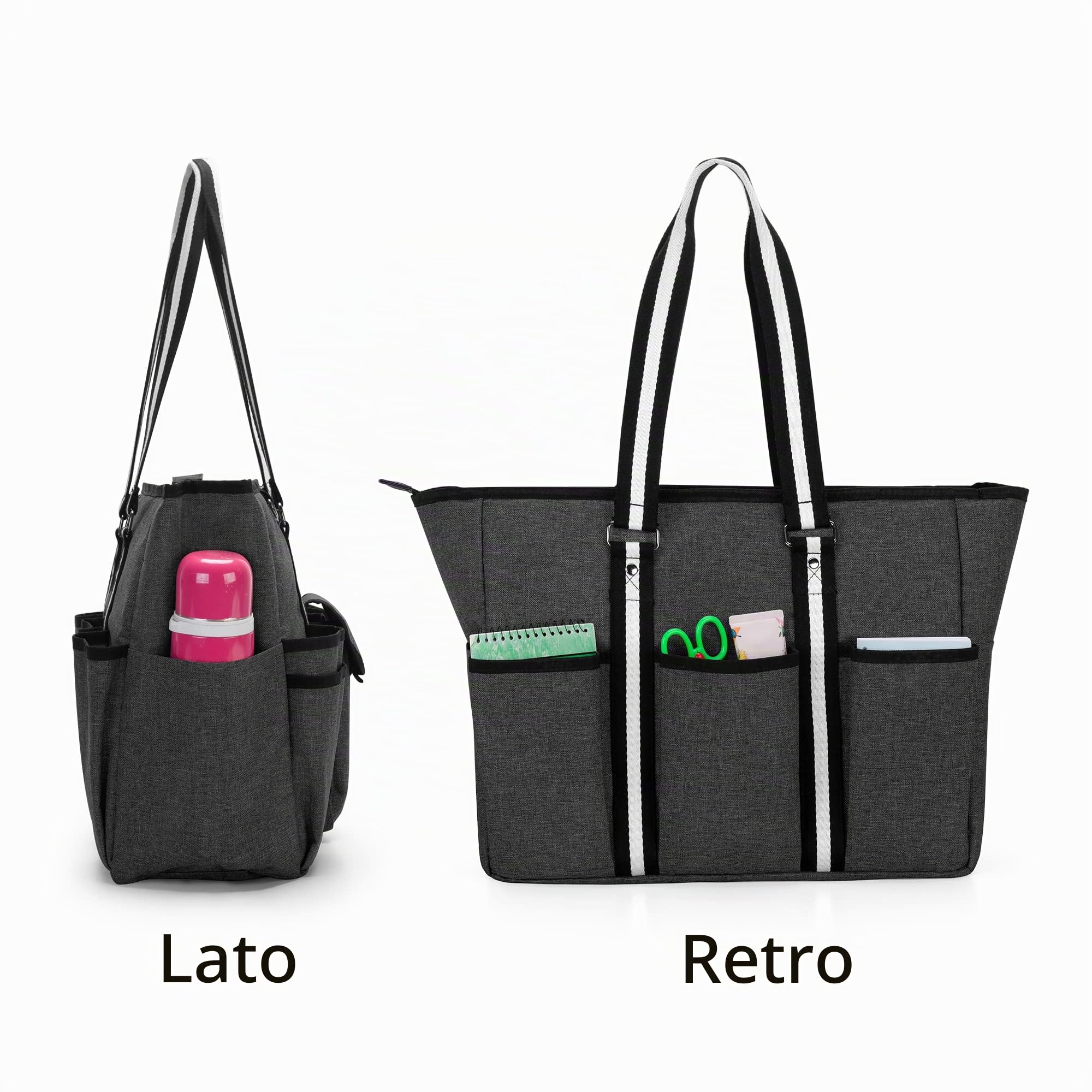 CURMIO Borsa da Lavoro per Insegnanti con Supporto Inferiore, Nero | Grande Tote da Donna, Scomparti per PC fino a 15,6", Tasche Multiple, per Materiale Insegnanti e Scolastico, Borsa Vuota