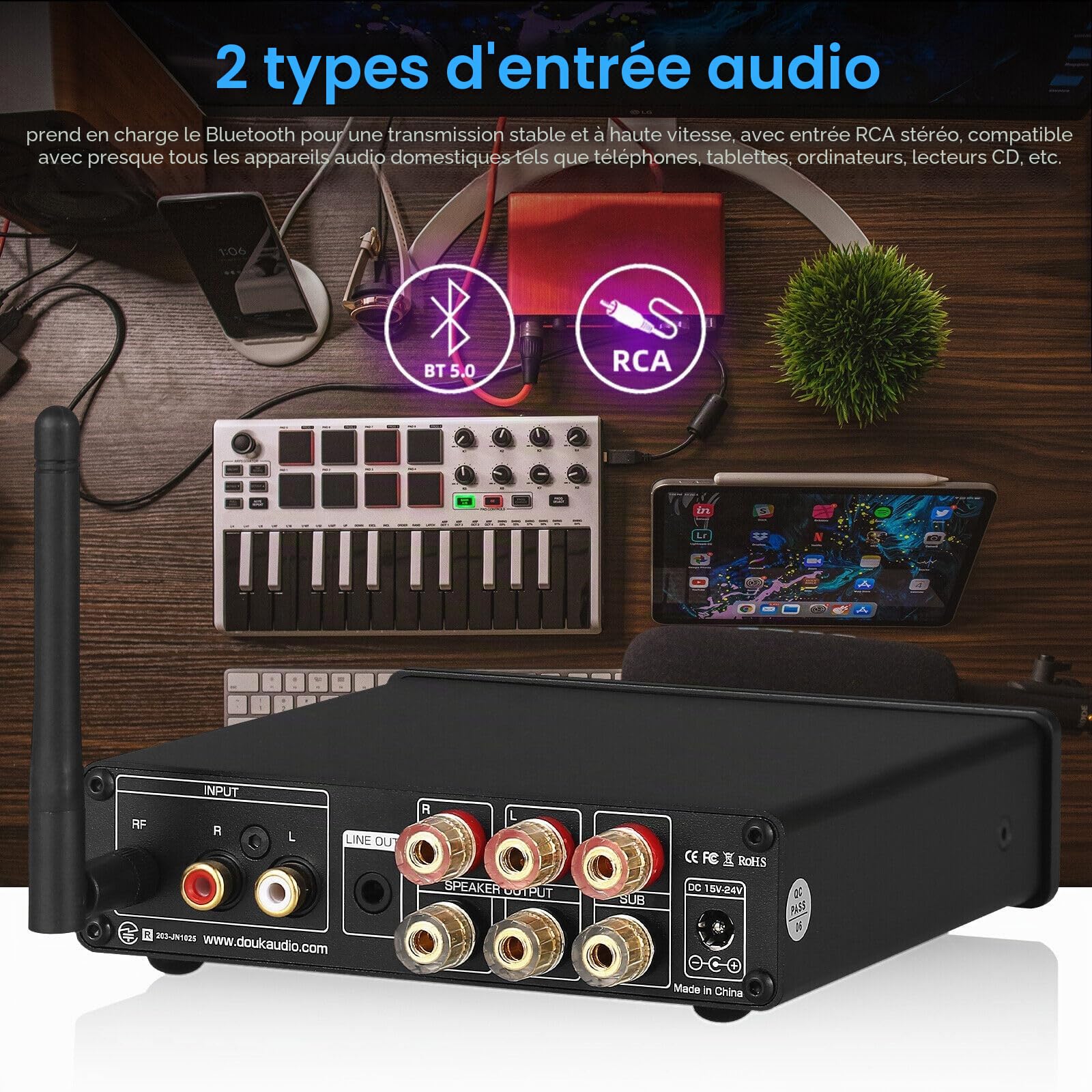 Nobsound NS-14G Bluetooth 5.0 HiFi Stéréo 200W 2.1 Channel Subwoofer Power Amplifier Audio Amplifier Treble Bass Control Home Speaker Car Audio with Power Supply Digital Amplificateur