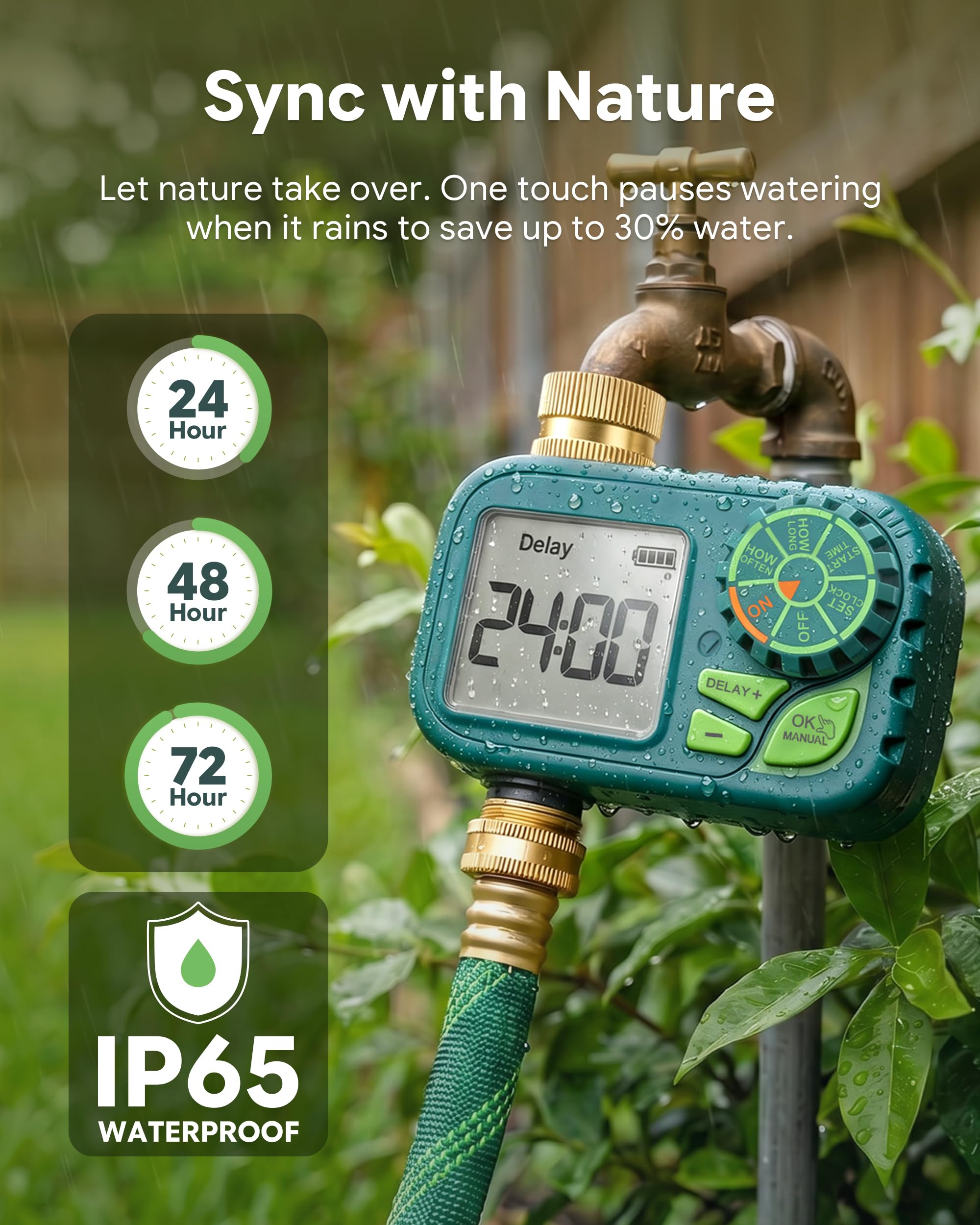 Newentor Timer per irrigatore, timer programmabile per tubo da giardino, timer per acqua con ritardo della pioggia/sistema di irrigazione manuale/automatico, irrigazione a goccia per cortile, prato