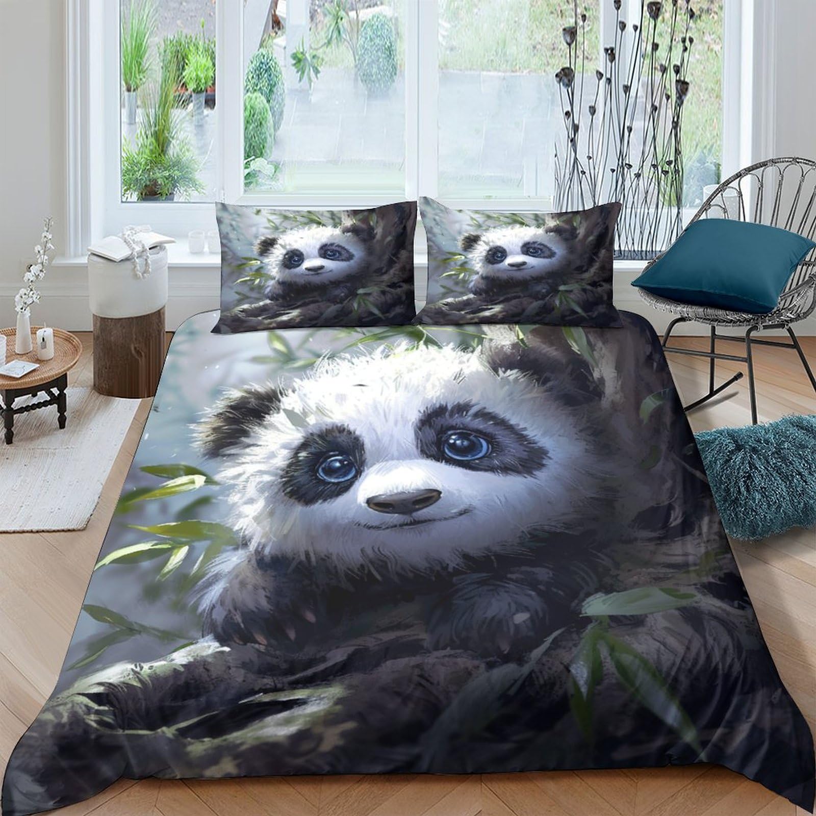 Housse de couette panda 3D pour lit double enfant facile d'entretien