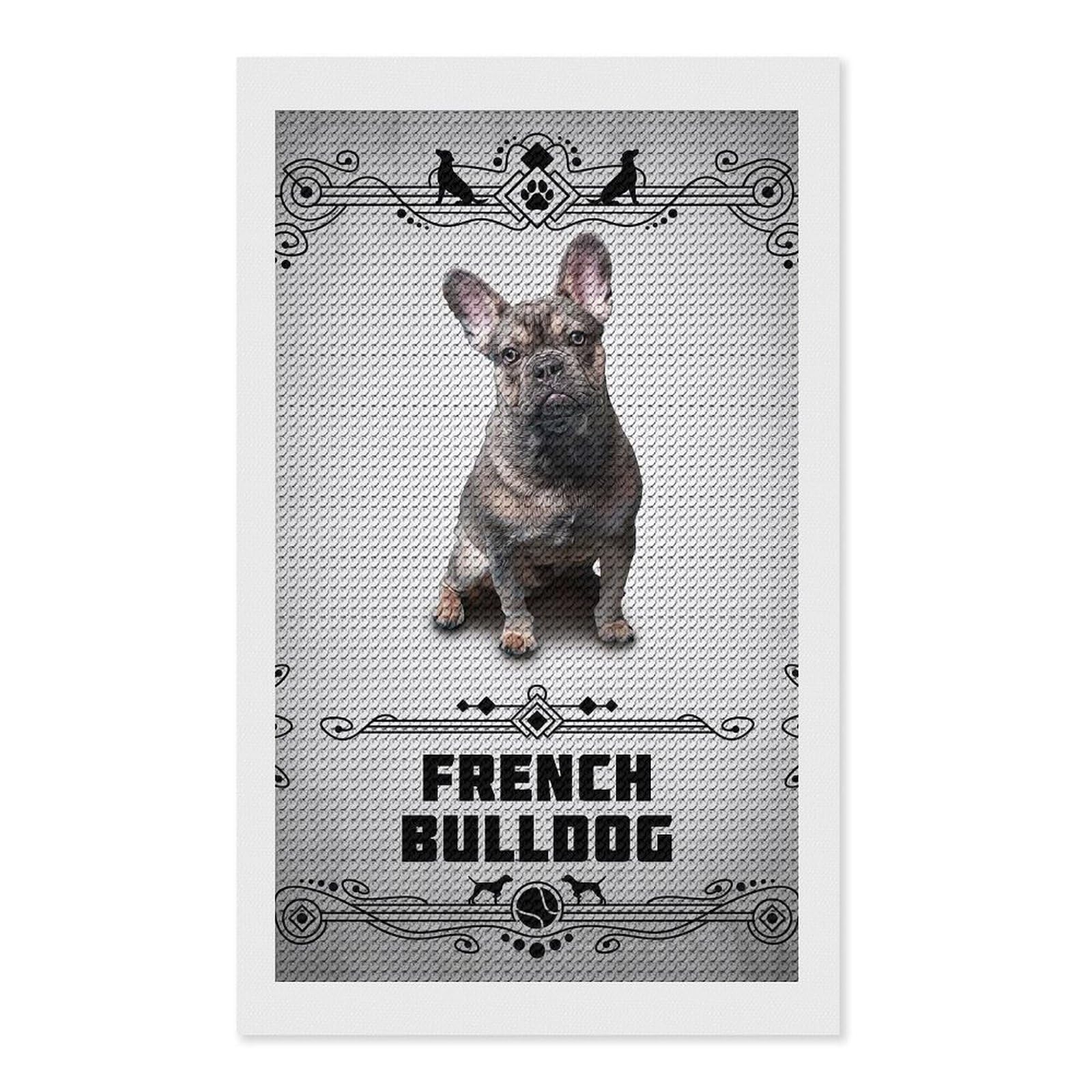Junmoney French Bulldog Crystal Diamond Art Kit 12"x20", Stress Relief Craft, Decorative Artwork, Vintage Style Decor, Birthday Gift