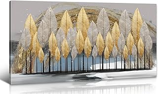 DJSYLIFE Gold Silver Leaf Canvas Art - Modern Aesthetic Wall Decor, Eleg...