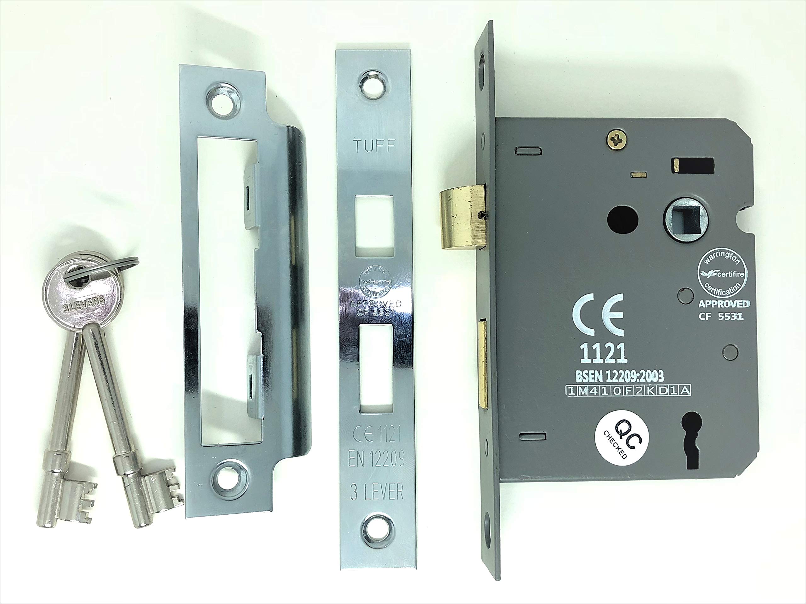 Infinity Decor 63mm & 75mm Mortice Sash Lock with Reversible Catch & Key for Internal & External Doors - Warrington Certified & Fire Protected. (Polished Nickel, 75mm)