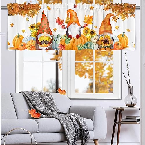 Miniatura 6 de pinata Juego de 3 cortinas de cocina de otoño, cenefa de cortinas de ventana de otoño, cortina escalonada con bolsillo para barra sobre el