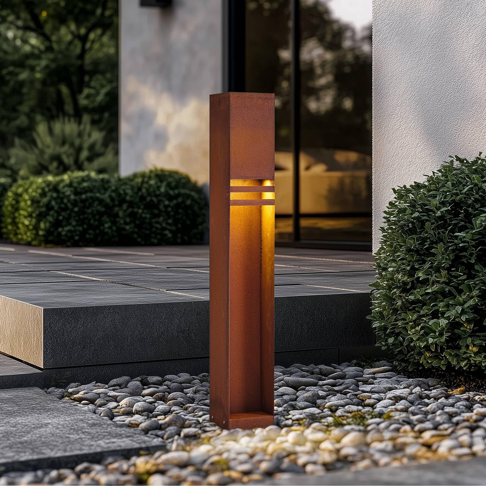 Lucande LED Außenleuchte Oxido (spritzwassergeschützt (Modern) in Braun aus Metall (1 flammig,) - Wegeleuchte Pollerleuchte Wegelampe Sockelleuchte